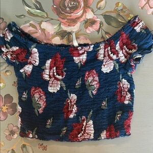 Floral Off-Shoulder Top - Blue and Red